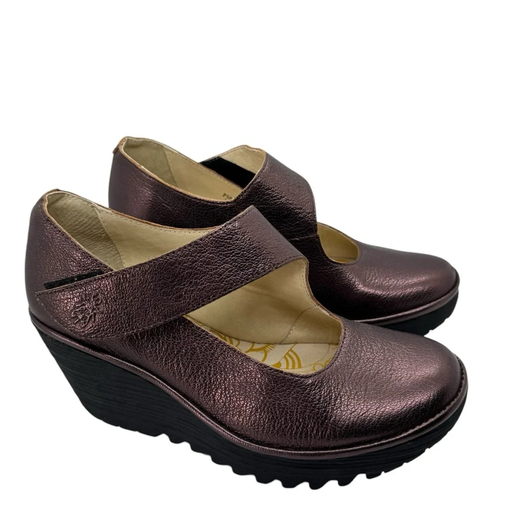 Fly London Metallic Mary Janes Sz 7.5 - Picture 2 of 13